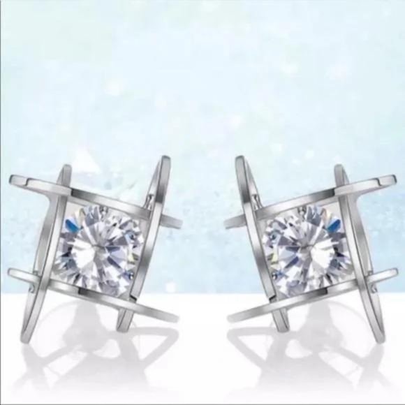 STERLING SILVER 3D CAGE DIAMOND EARRINGS, BEAUTIFUL EARRINGS, CUTE EARRINGS. - Picture 3 of 6